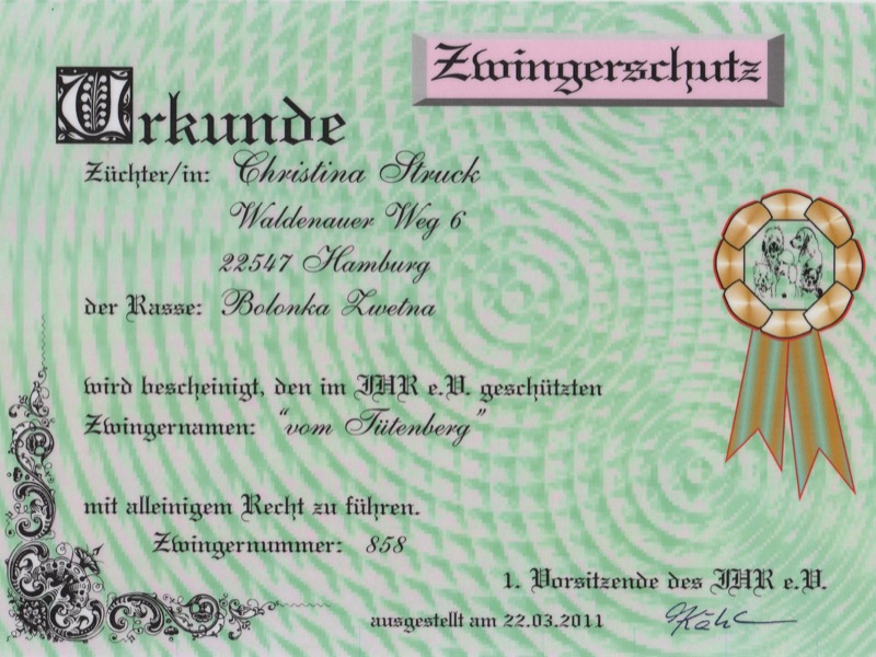 Urkunde Zwingerschutz